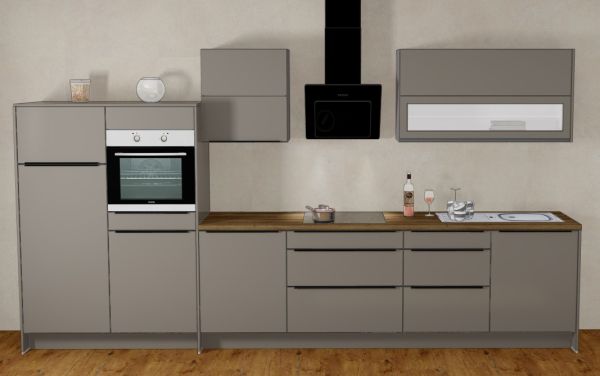 Einbauküche MANKATITAN 2 Titan strukturiert Küchenzeile 385 cm mit E-Geräte u. Spüle