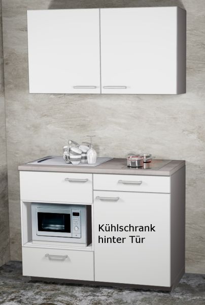 Miniküche MANKAMINI 115 (Höhe XXL) Seidengrau, 120 cm mit Kochfeld/Mikro/Kühlschrank (Top-Qualität!)