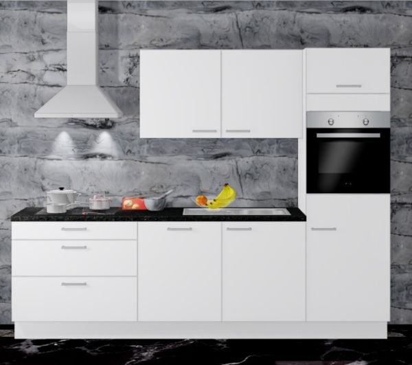 Einbauküche MANKALOOK 24 Alpinweiß - Schränke montiert/ Küchenzeile 230 cm mit E-Geräte u. Spüle