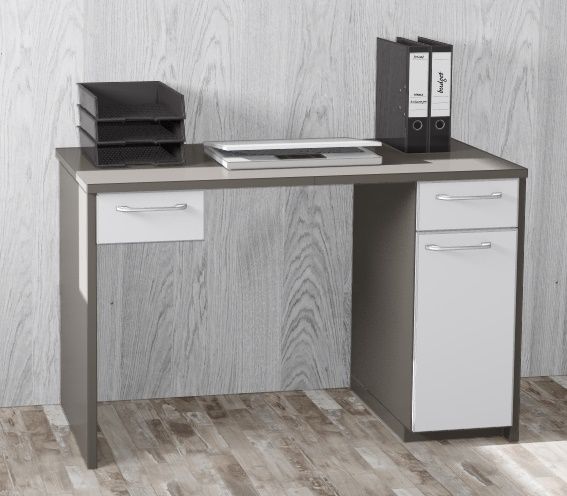 Büromöbel MANKAWORK 2.1B Perlweiß-Quarzgrau Schreibtisch 125 cm Homeoffice Heimbüro