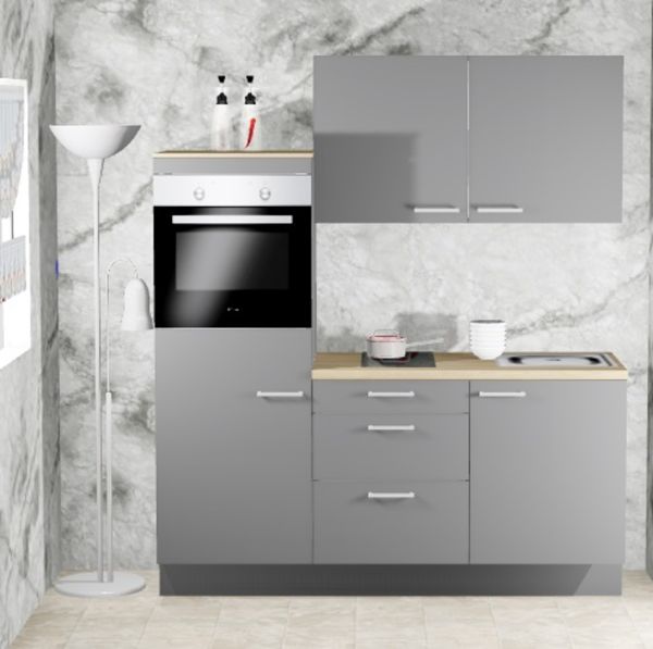 Einbauküche MANKAONYX 6 Onyxgrau - Schränke montiert/ Küchenzeile 180 cm mit E-Geräte u. Spüle