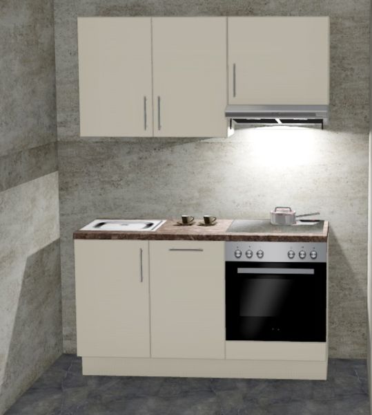Einbauküche MANKAFUN KK1.5 Kaschmir - Schränke montiert/ Küchenzeile 150 cm mit E-Geräte u. Spüle