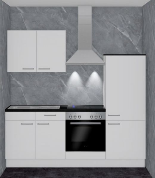 Einbauküche MANKALOOK 5 Alpinweiß - Schränke montiert/ Küchenzeile 230 cm mit E-Geräte u. Spüle