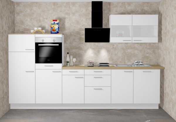 Einbauküche MANKASOLAR 20 Weiß - Schränke montiert/ Küchenzeile 340 cm mit E-Geräte