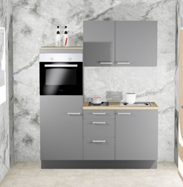 Einbauküche MANKAONYX 5 Onyxgrau - Schränke montiert/ Küchenzeile 170 cm mit E-Geräte u. Spüle