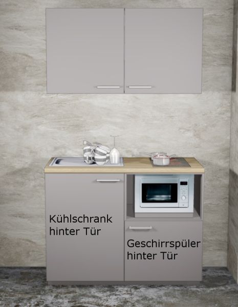 Miniküche MANKAMINI 114 (Höhe XXL) Arktisgrau, 120 cm mit Kochfeld/Mikro/Kühlschrank/Geschirrspüler