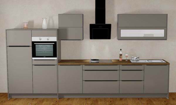 Einbauküche MANKATITAN 4 Titan strukturiert Küchenzeile 405 cm mit E-Geräte u. Spüle