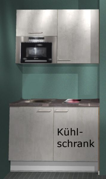 Einbauküche MANKAFUN WB1.2 Weißbeton - Schränke montiert/ Küchenzeile 122 cm mit E-Geräte u. Spüle