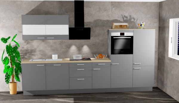Einbauküche MANKAONYX 42 Onyxgrau - Schränke montiert/ Küchenzeile 345 cm mit E-Geräte u. Spüle