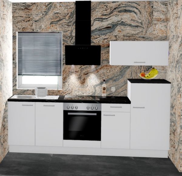 Einbauküche MANKAECO 54 Weiß Hochglanz Küchenzeile 260 cm / mit E-Geräte