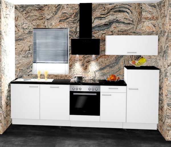 Einbauküche MANKAECO 60 Weiß Hochglanz Küchenzeile 290 cm / mit E-Geräte