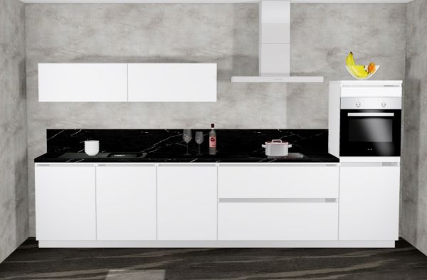 Einbauküche MANKALUX 10 Weiß Mattlack / -Grifflos- Küchenzeile 360 cm mit E-Geräte u. Spüle