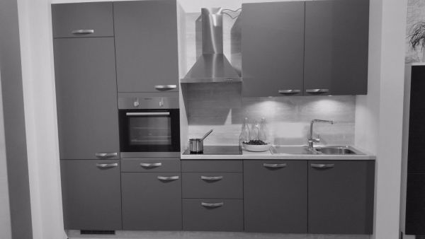 Einbauküche MANKASCURO 1 Anthrazit/Akazie - Schränke montiert/ Küchenzeile 300 cm mit E-Geräte