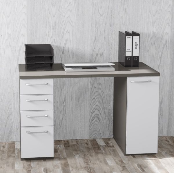 Büromöbel MANKAWORK 2.3B Perlweiß-Quarzgrau Schreibtisch 125 cm Homeoffice Heimbüro