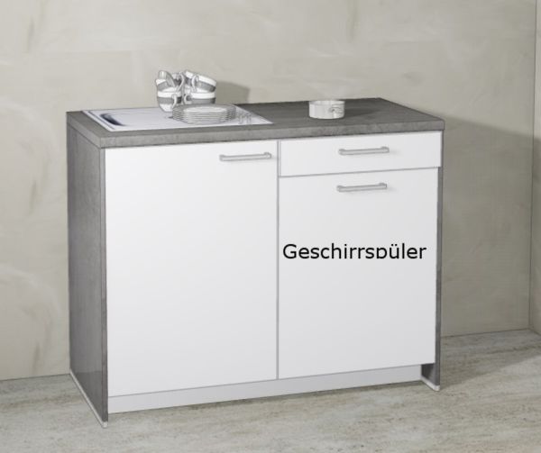 Miniküche MANKAMINI 25 (Höhe XXL) Alpinweiß, 123 cm mit Geschirrspüler, Spüle+Armatur (Top-Qualität!