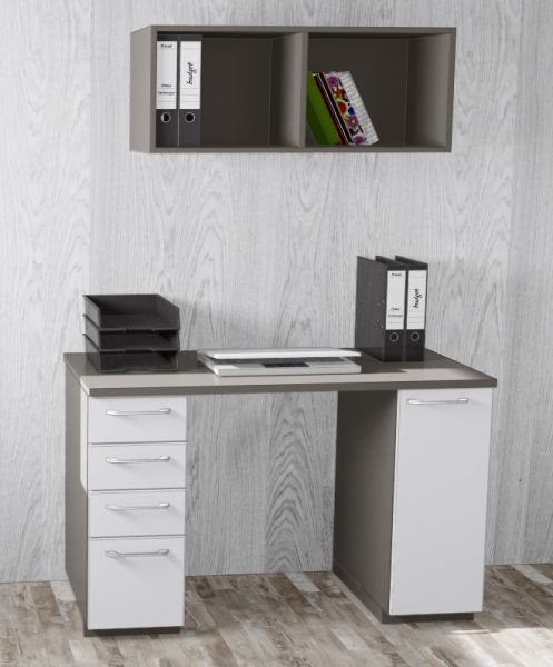 Büromöbel MANKAWORK 2.4B Perlweiß-Quarzgrau Schreibtisch 125 cm Homeoffice Heimbüro