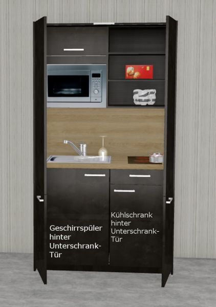 Schrankküche MANKAHIDE 14KGM Anthrazit(Höhe XXL) Küchenblock 120 cm mit Elektrogeräte (Top!)