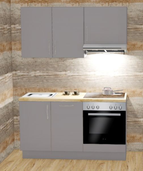 Einbauküche MANKAFUN AG1.5 Arktisgrau Küchenzeile 150 cm mit E-Geräte u. Spüle
