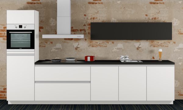 Einbauküche MANKALUX 1 Weiß / Graphit Mattlack - Schränke montiert/ Küchenzeile 360 cm mit E-Geräte