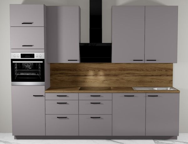MANKALOFT 15 - Küchenzeile in Grau mit hohen Hängeschränken 300 cm