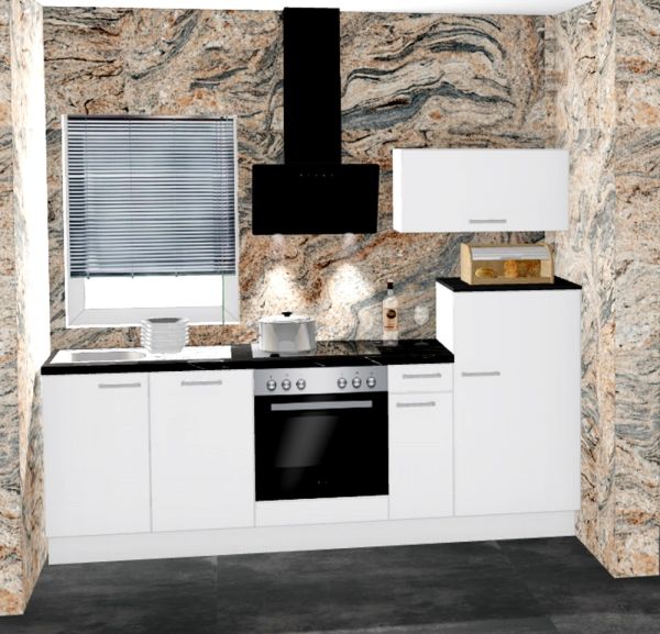 Einbauküche MANKAECO 51 Weiß Hochglanz Küchenzeile 245 cm / mit E-Geräte