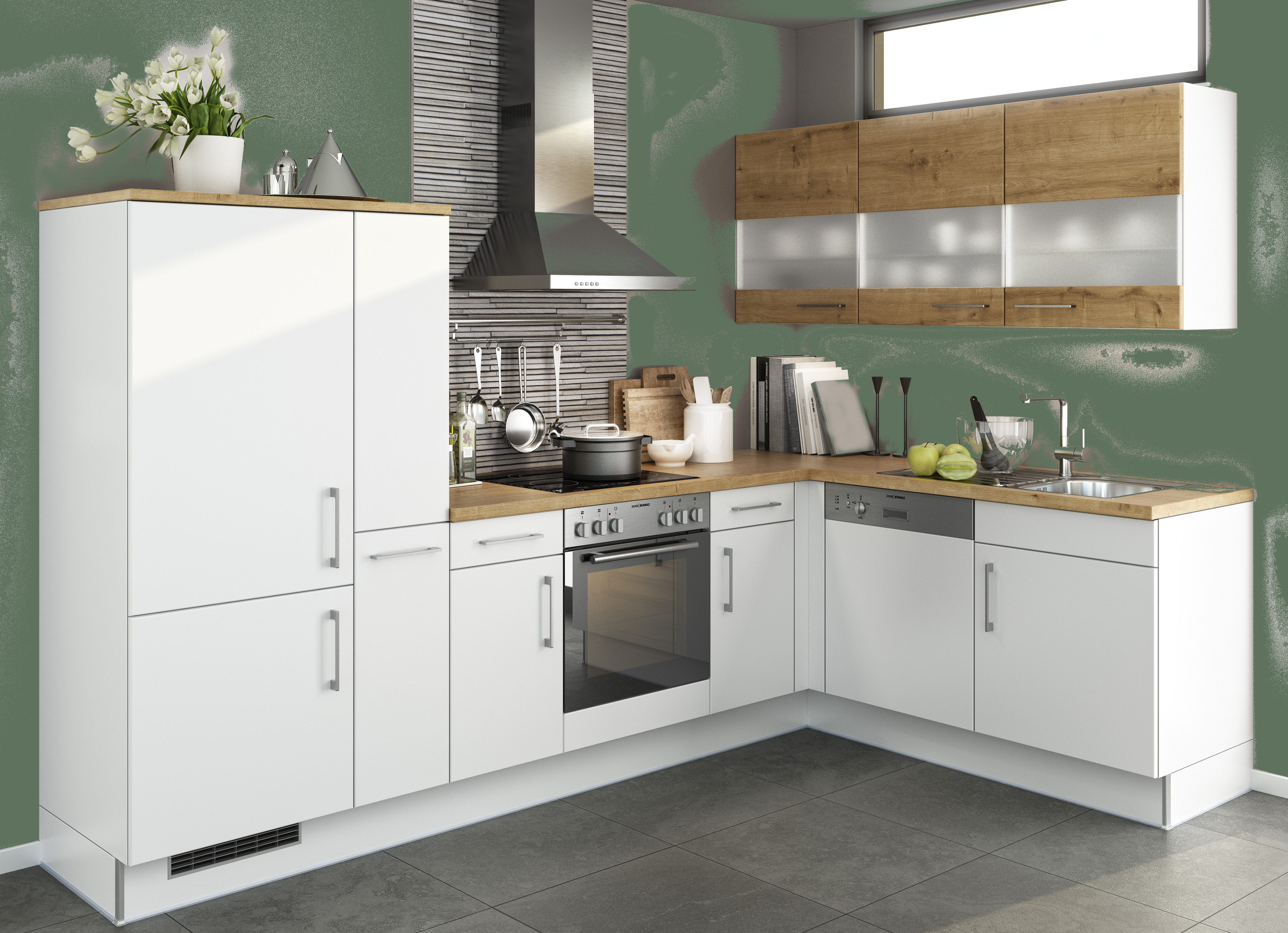Eck Küche Winkelküche mit Geräten Küchenzeile L Form Einbauküche 280 x 170 cm 