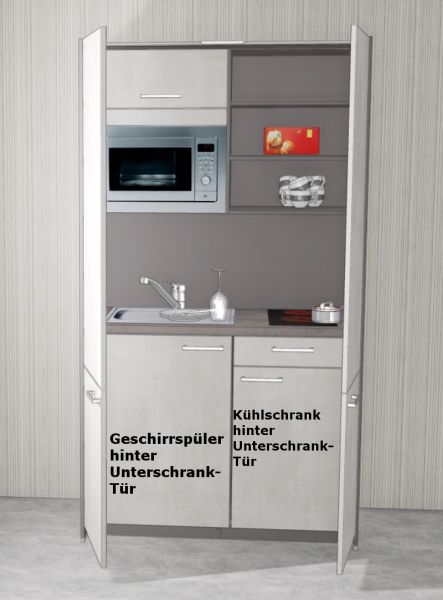 Schrankküche MANKAHIDE 4KGM Weißbeton(Höhe XXL) Küchenblock 120 cm mit Elektrogeräte (Top!)