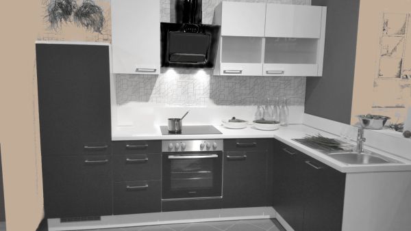 Einbauküche MANKAKAPPA 2 Anthrazit / Weiß - Schränke montiert/ Küchenzeile L-Form-Küche 275x165 mit