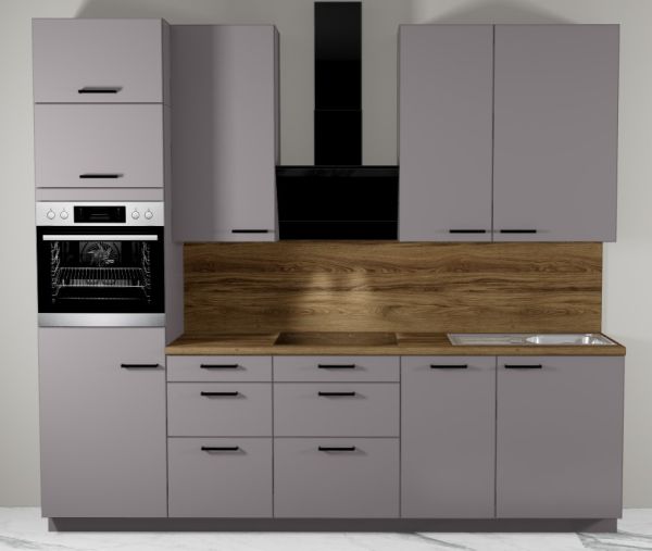 MANKALOFT 14 - Küchenzeile in Grau mit hohen Hängeschränken 275 cm