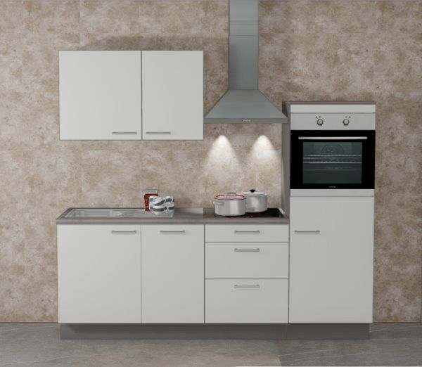 Einbauküche MANKAFOX 9 Seidengrau/Arktisgrau Küchenzeile 225 cm mit E-Geräte