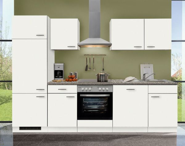 Einbauküche MANKAWHITE 4 in Weiß Küchenzeile 280 cm mit E-Geräte