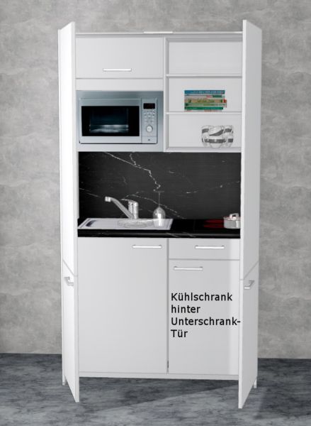 Schrankküche MANKAHIDE 24KM Weiß Mattlack(Höhe XXL) Küchenblock 120 cm mit Elektrogeräte (Top!)