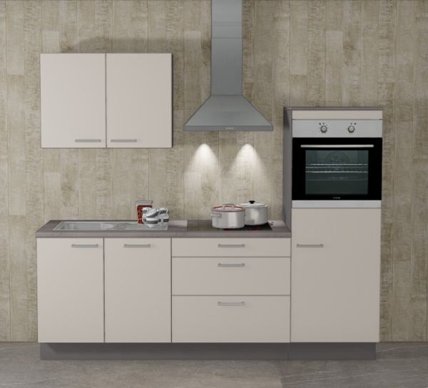 Einbauküche MANKAFOX 11 Angoragrau/Arktisgrau Küchenzeile 235 cm mit E-Geräte