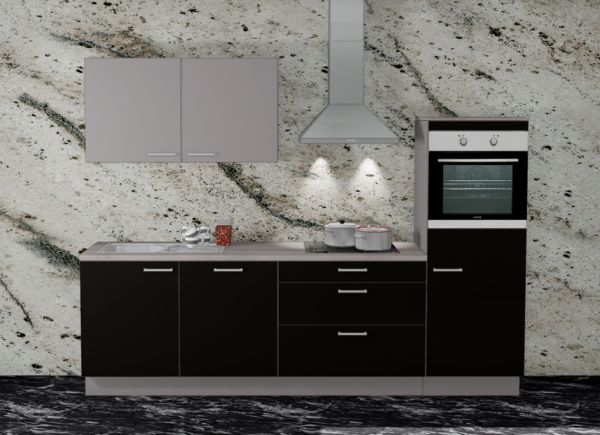 Einbauküche MANKAFOX 20 Carbonschwarz/Arktisgrau Küchenzeile 280 cm mit E-Geräte