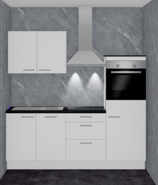 Einbauküche MANKALOOK 11 Alpinweiß - Schränke montiert/ Küchenzeile 210 cm mit E-Geräte u. Spüle